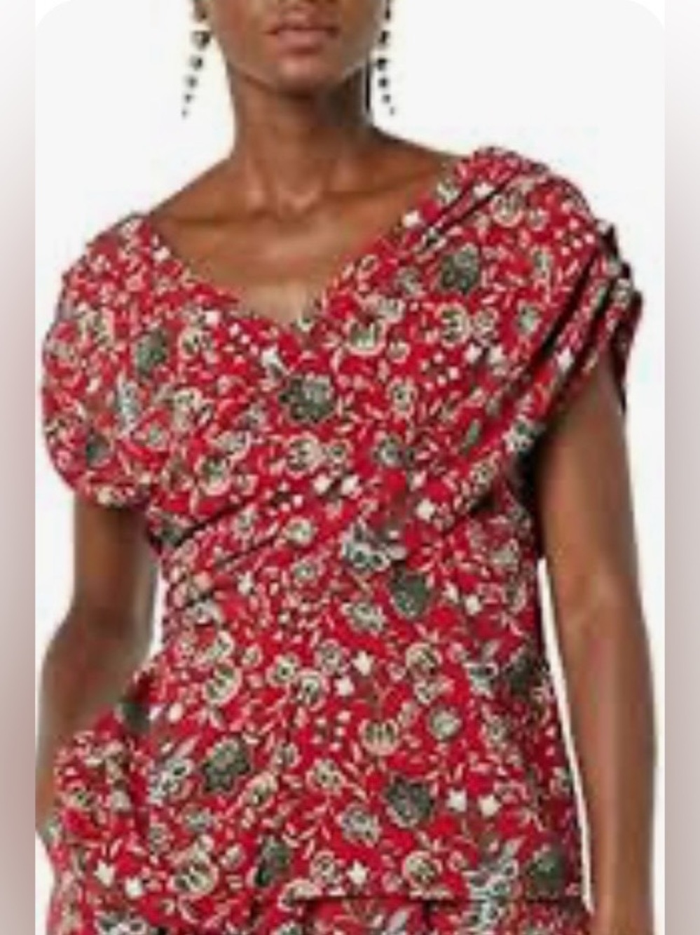 Making The Cut NWT Draped Shoulder Cross Over Floral Blouse Red Beige Size 2X